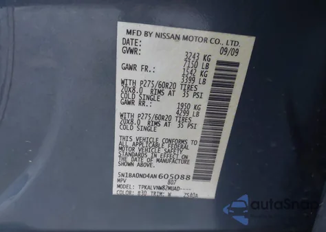 2010 Nissan Armada Titanium from USA, damaged, VIN 5N1BA0ND4AN605088